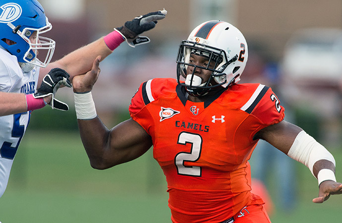 Campbell's Ugonna Awuruonye was named the STATS FCS National Defensive Player of the Week, Monday. (Photo by Bennett Scarborough, courtesy Campbell Athletic Media Relations)